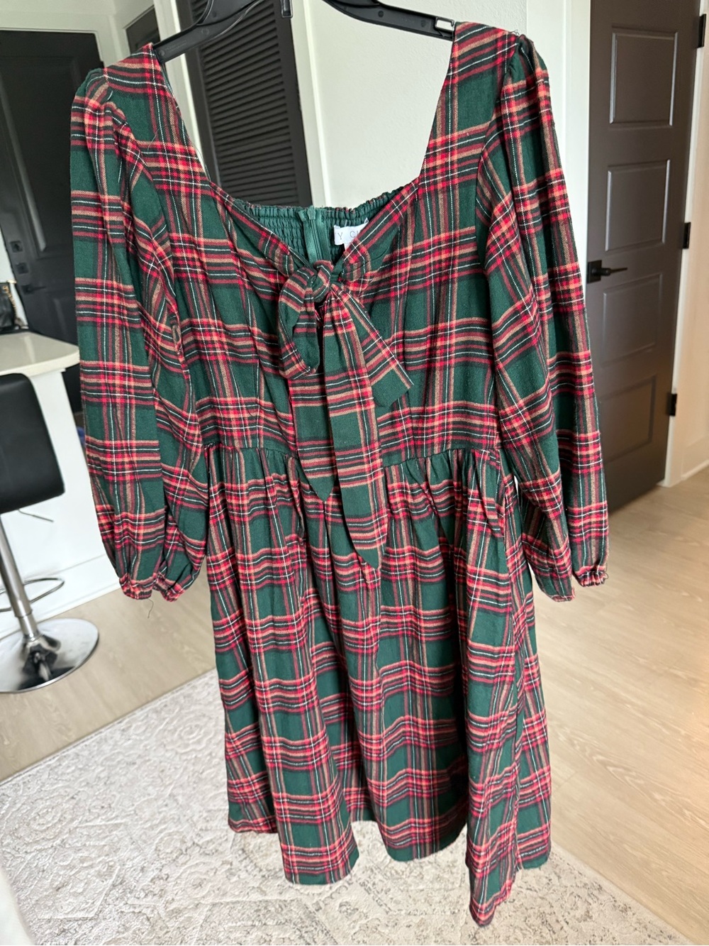 Ivy City Co Green and Red Plaid Midi Dress